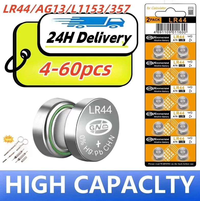4-50pcs LR44 Batteries AG13 Button Cell Battery 1.5V 357 SR44 LR1154 Button Coin Batteries L1154 Battery for Watch Toys Remote
4-50pcs LR44 Batteries AG13 Button Cell Battery 1.5V 357 SR44 LR1154 Button Coin Batteries L1154 Battery for Watch Toys Remote