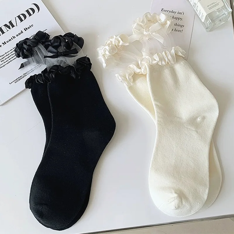 Lolita Lace Ruffle Socks Girls Sweet Harajuku Bowknot Middle Tube Socks JK Kawaii Women Cotton Breathable Ankle Sock Black White
Lolita Lace Ruffle Socks Girls Sweet Harajuku Bowknot Middle Tube Socks JK Kawaii Women Cotton Breathable Ankle Sock Black White