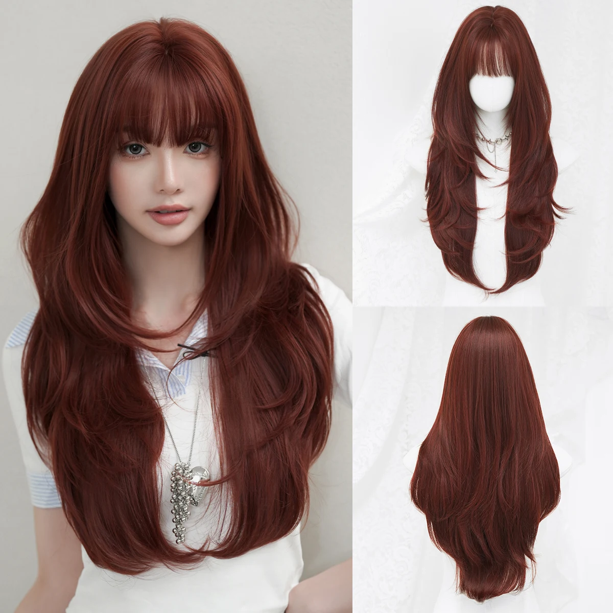 7JHH WIGS Long Straight Layered Copper Wig for Women Synthetic Heat-Resistant Modest Fashion Wear and Go Wigs with Neat Bangs
7JHH WIGS Long Straight Layered Copper Wig for Women Synthetic Heat-Resistant Modest Fashion Wear and Go Wigs with Neat Bangs