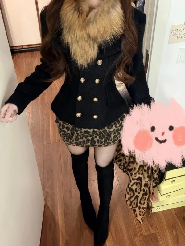 Korean Style Autumn Winter Outfit Set Women's Black Fur Collar Waist-Cinching Jacket Leopard Print Skirt Fashionable Two...
Korean Style Autumn Winter Outfit Set Women's Black Fur Collar Waist-Cinching Jacket Leopard Print Skirt Fashionable Two...