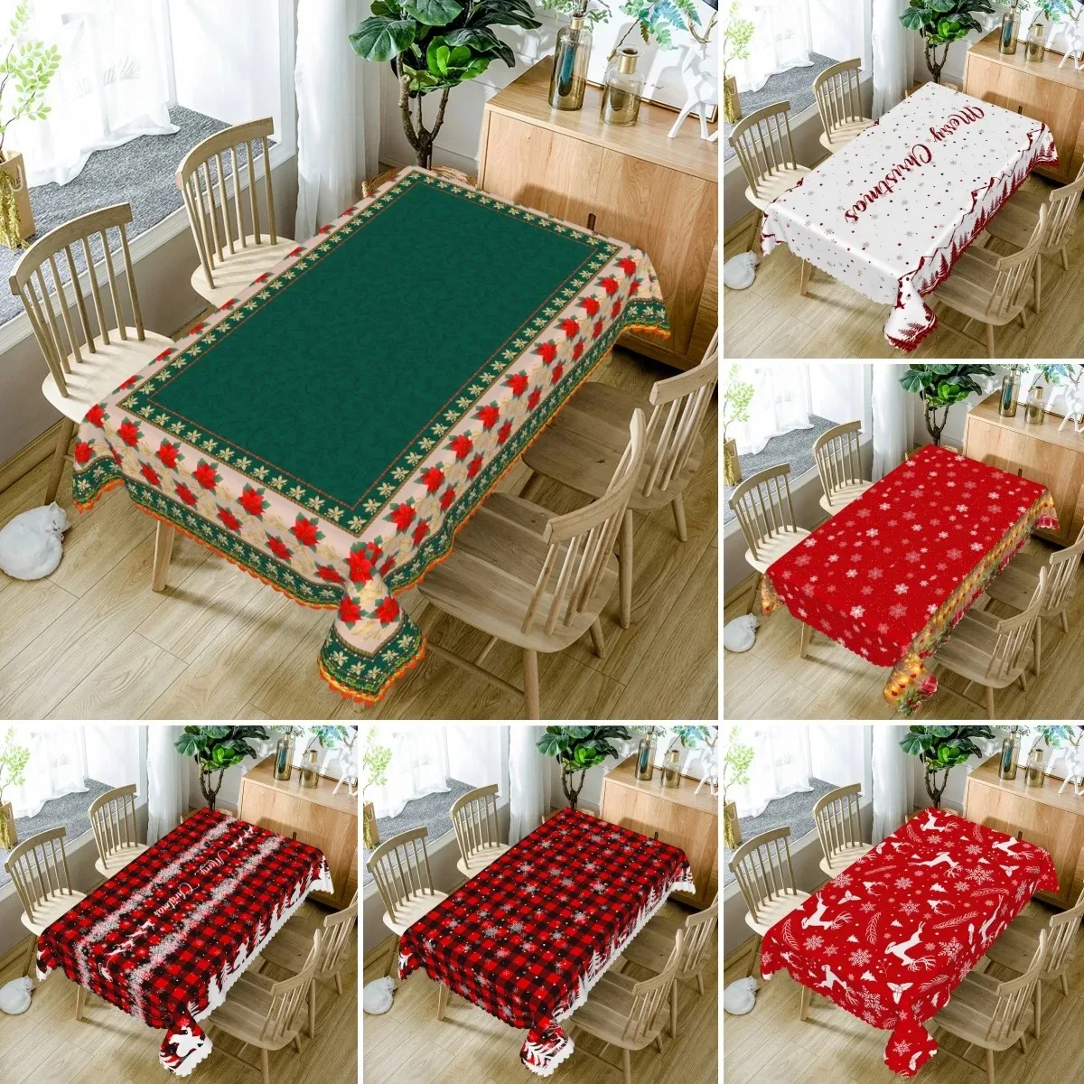 Christmas Tablecloth Waterproof Polyester Red Plaid Poinsettia Floral Table Cover Winter Holiday Party Room Decor
Christmas Tablecloth Waterproof Polyester Red Plaid Poinsettia Floral Table Cover Winter Holiday Party Room Decor