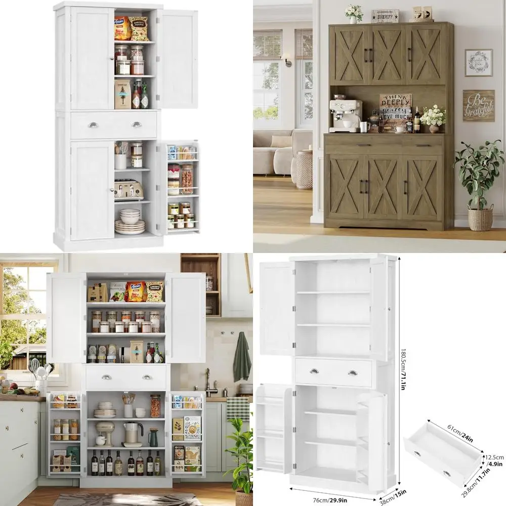 Высокий отдельно стоящий кухонный шкаф для кладовой с 4 дверцами, 1 ящиком и 6 подвесными полками
Высокий отдельно стоящий кухонный шкаф для кладовой с 4 дверцами, 1 ящиком и 6 подвесными полками