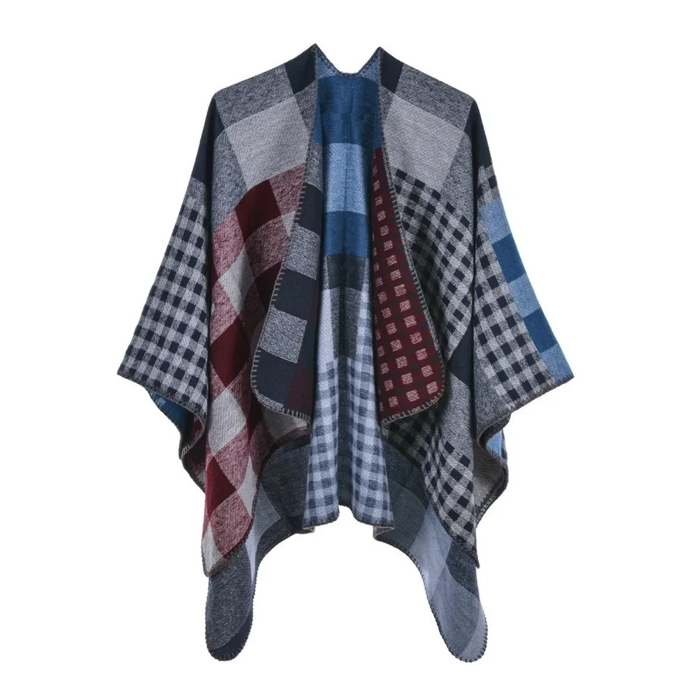 Autumn Winter Plaid Women's Knitted Shawl Double-sided Split Shawl Fashion Street Poncho Lady Capes Navy Cloaks
Autumn Winter Plaid Women's Knitted Shawl Double-sided Split Shawl Fashion Street Poncho Lady Capes Navy Cloaks