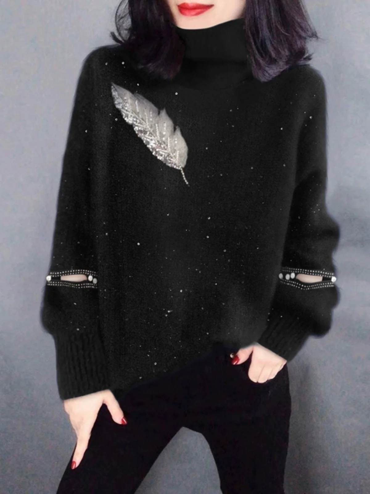 Black High Collar Knitted Sweater Women's Winter Fashion Street Style Printed Hole Design Outlet Brand Label Removed Sweater
Black High Collar Knitted Sweater Women's Winter Fashion Street Style Printed Hole Design Outlet Brand Label Removed Sweater