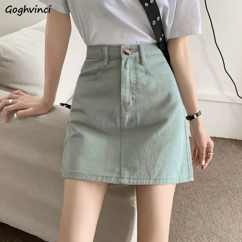 Denim Mini Skirts Women Solid Vintage All-match Korean Style Chic A-line Simple Summer High Waist Students Harajuku Casual New
Denim Mini Skirts Women Solid Vintage All-match Korean Style Chic A-line Simple Summer High Waist Students Harajuku Casual New