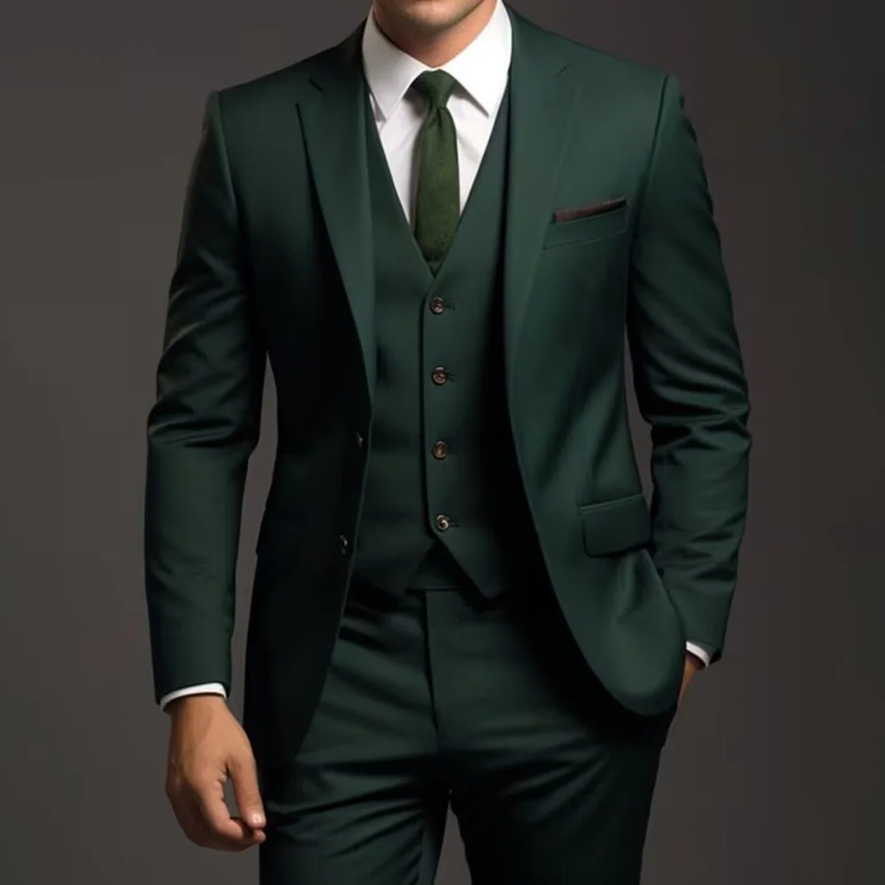 Elegant Notch Lapel Single Breasted Men Suits Dark Green Chic Groom Wedding Part Tuxedo Formal Smart Casual Slim Suits 3 Piece
Elegant Notch Lapel Single Breasted Men Suits Dark Green Chic Groom Wedding Part Tuxedo Formal Smart Casual Slim Suits 3 Piece