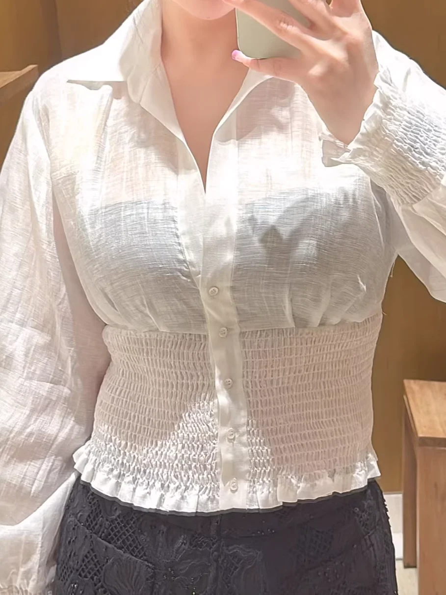 Женская белая блузка-топ Весна 2026 с плиссировкой, эластичной талией, длинным рукавом, отложным воротником, на одной пуговице, модная женская рубашка
Женская белая блузка-топ Весна 2026 с плиссировкой, эластичной талией, длинным рукавом, отложным воротником, на одной пуговице, модная женская рубашка
