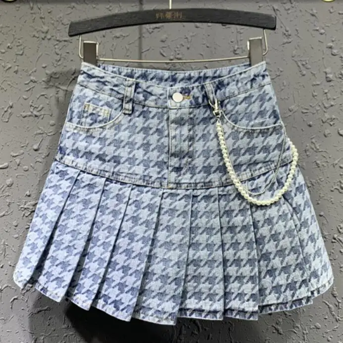 2022 Summer New Houndstooth Denim Skirt For Women High Waist Slim Pleated A-Line Skirt q162
2022 Summer New Houndstooth Denim Skirt For Women High Waist Slim Pleated A-Line Skirt q162