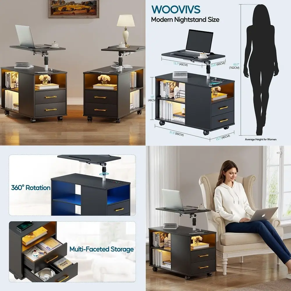 Nightstand Set of 2 with USB Charging Station, Bedside Table with Storage Drawer, Rotatable Bracket, Modern Design Black
Nightstand Set of 2 with USB Charging Station, Bedside Table with Storage Drawer, Rotatable Bracket, Modern Design Black