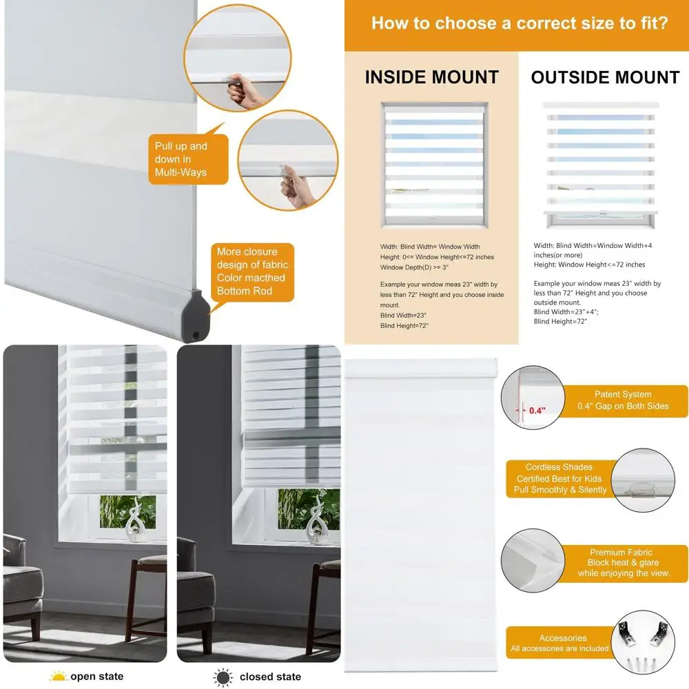 Cordless Dual Layer Free-Stop Window Shades, 34 x 47 White, Light Control for Day and Night, Suitable for Home and Bedroom, Easy
Cordless Dual Layer Free-Stop Window Shades, 34 x 47 White, Light Control for Day and Night, Suitable for Home and Bedroom, Easy