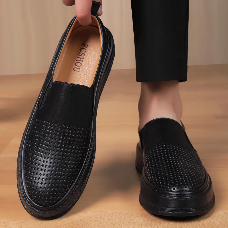 Мужские дышащие простые лоферы из натуральной кожи, удобные повседневные слипоны, мужская прогулочная обувь, летняя мужская обувь, походная обувь 
Мужские дышащие простые лоферы из натуральной кожи, удобные повседневные слипоны, мужская прогулочная обувь, летняя мужская обувь, походная обувь