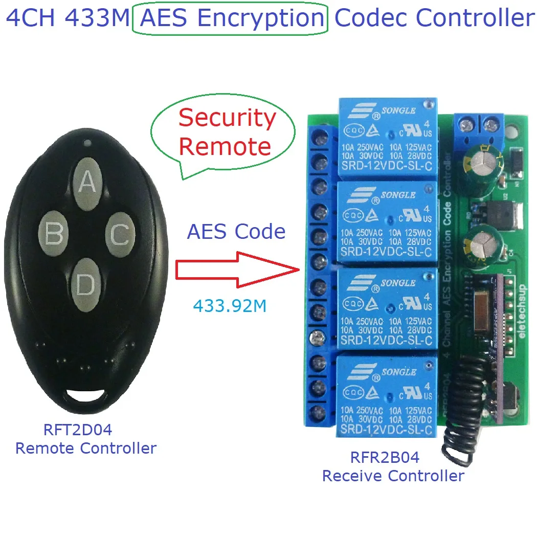 DC 12V 4 Buttons AES Encryption 128 Bit Rolling Code 433M Superheterodyne Remote Control for Security Garage Door
DC 12V 4 Buttons AES Encryption 128 Bit Rolling Code 433M Superheterodyne Remote Control for Security Garage Door