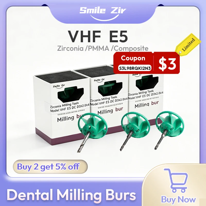 VHF E5 E4 Dental Fan Milling Burs for Zirconia PMMA DC NC Diamond Coating Cutter D3 Dental Lab Grinding CAD CAM Grinding Drills
VHF E5 E4 Dental Fan Milling Burs for Zirconia PMMA DC NC Diamond Coating Cutter D3 Dental Lab Grinding CAD CAM Grinding Drills