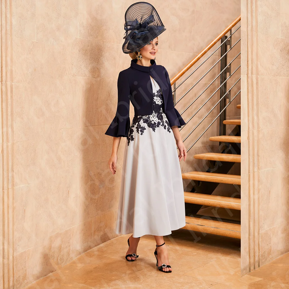 Classic Two Pieces Mother of the Bride Dresses Mid Calf Short Sleeves Lace Wedding Party Gowns with Jacket
Classic Two Pieces Mother of the Bride Dresses Mid Calf Short Sleeves Lace Wedding Party Gowns with Jacket