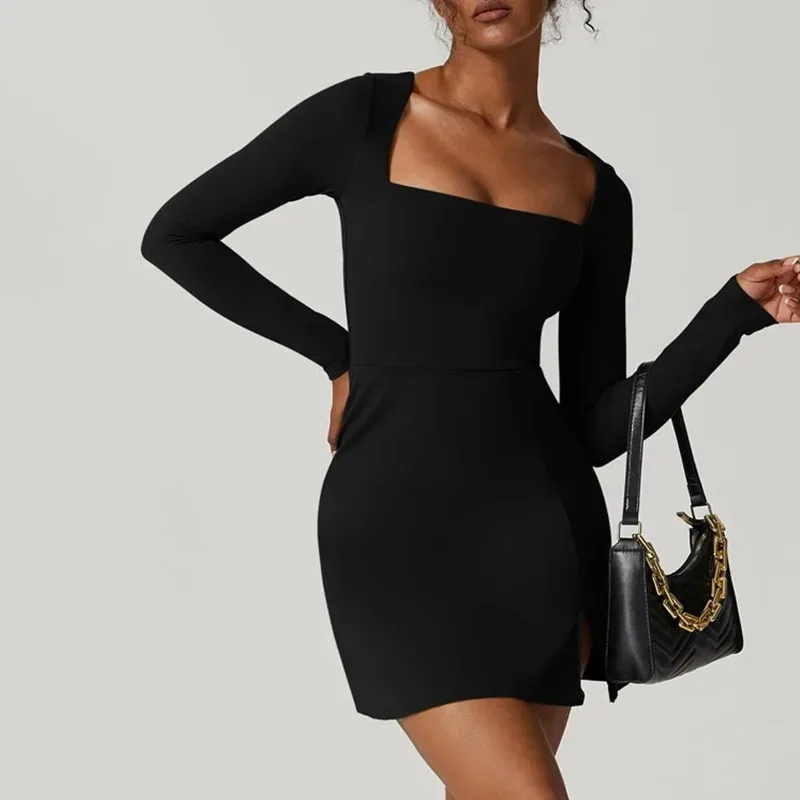 Sexy Spicy Girl Long Sleeve Square Collar Bodycon Dress Women's High Split Hem Party Short Mini A-Line Party Birthday Dress
Sexy Spicy Girl Long Sleeve Square Collar Bodycon Dress Women's High Split Hem Party Short Mini A-Line Party Birthday Dress