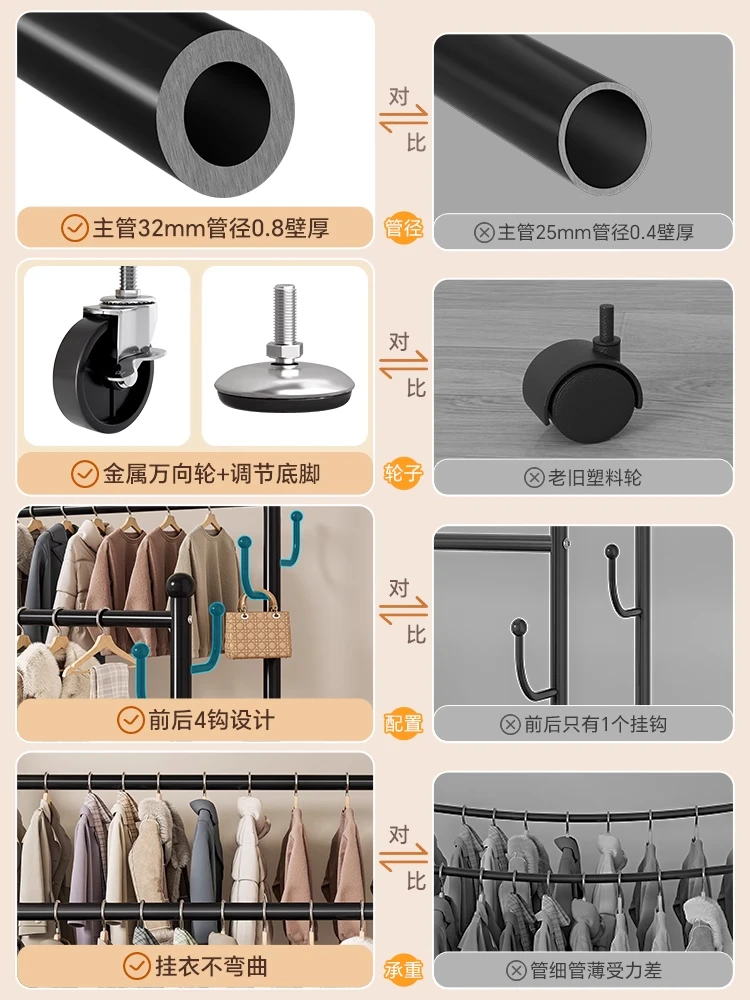 Hanging hanger, bedroom floor-to-ceiling coat rack, household indoor double pole drying clothes rack, movable multi-function
Hanging hanger, bedroom floor-to-ceiling coat rack, household indoor double pole drying clothes rack, movable multi-function