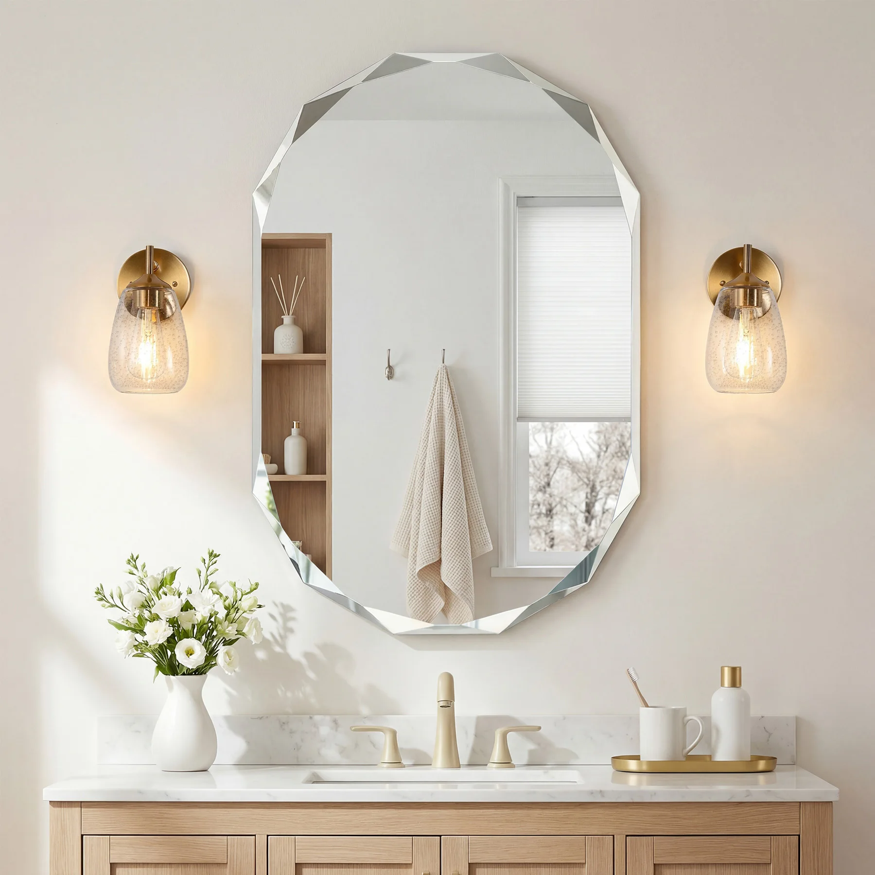 Tribesigns 1-Light Gold Bathroom Light Fixtures, Modern Wall Lights with Clear Glass Shades, Bathroom Vanity Gold Wall Sconce
Tribesigns 1-Light Gold Bathroom Light Fixtures, Modern Wall Lights with Clear Glass Shades, Bathroom Vanity Gold Wall Sconce