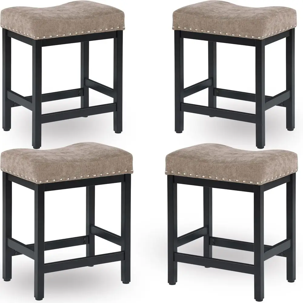 Bar Stools Set of 4, 24 Counter Height Bar Stools, Taupe Fabric Barstools Black Metal Frame for Kitchen Island, Saddle Barstool
Bar Stools Set of 4, 24 Counter Height Bar Stools, Taupe Fabric Barstools Black Metal Frame for Kitchen Island, Saddle Barstool
