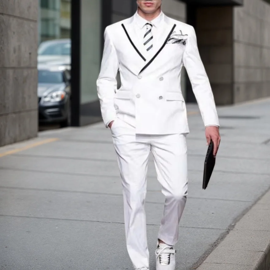 Latest White Suits for Men Double Breasted Blazer Peaked Lapel Wedding Party Dinner Suit Groom Tuxedo Terno Masculino 2 Piece
Latest White Suits for Men Double Breasted Blazer Peaked Lapel Wedding Party Dinner Suit Groom Tuxedo Terno Masculino 2 Piece