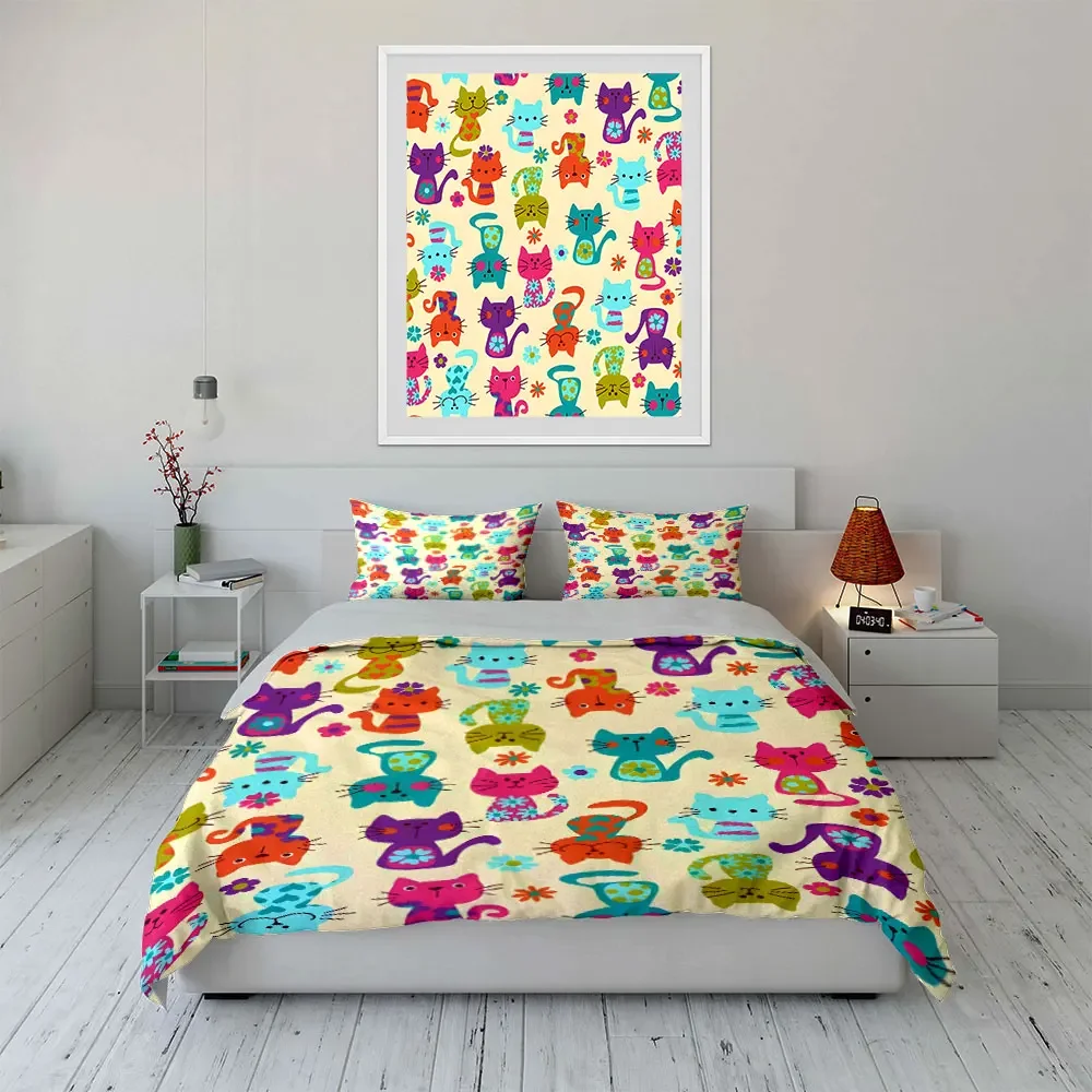"Colorful Cat Print Bedding Set" Multiple sizes kid's and adults' bedroom Exquisite 3PC bedding set, gift
"Colorful Cat Print Bedding Set" Multiple sizes kid's and adults' bedroom Exquisite 3PC bedding set, gift