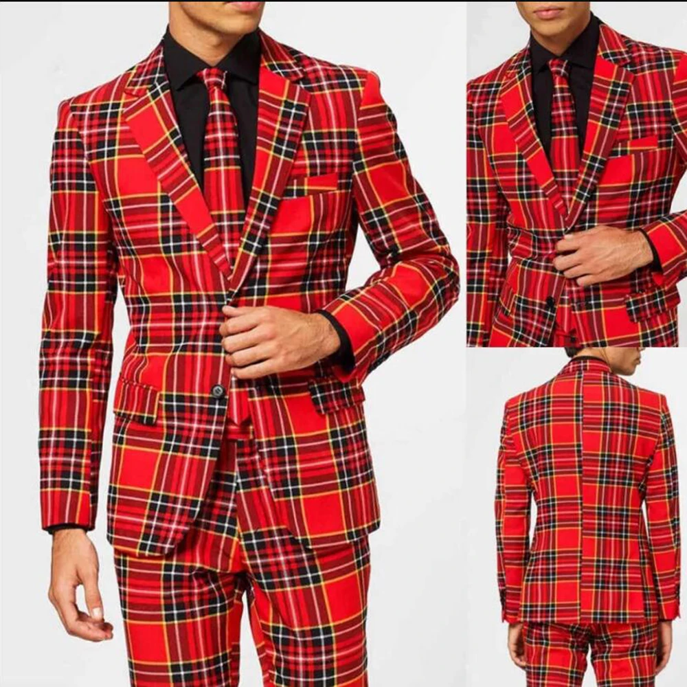 Elegant Men's Red Scotland Plaid Suits Single Breasted Peaked Lapel Double Buttons Jacket Pants 2 Pieces Groom Wedding Tuxedos
Elegant Men's Red Scotland Plaid Suits Single Breasted Peaked Lapel Double Buttons Jacket Pants 2 Pieces Groom Wedding Tuxedos