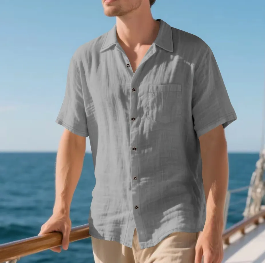 Summer New Men Linen Short Sleeve Shirt Casual Breathable Button Down Shirt With Pocket Beach Vacation Tops For Male
Summer New Men Linen Short Sleeve Shirt Casual Breathable Button Down Shirt With Pocket Beach Vacation Tops For Male