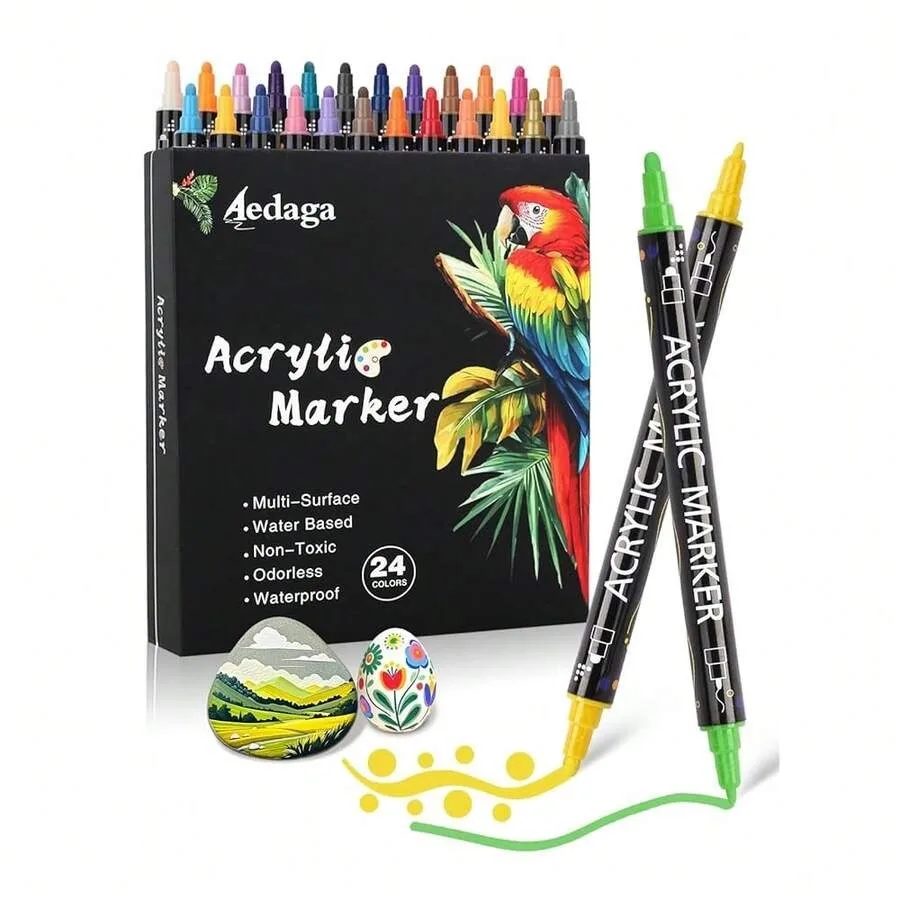 24 Colors Acrylic Paint Pens, Acrylic Paint Markers Dual Tip With Fine Tip And Dot Tip, Dot Marker For Adults, Glass, Stone, Wo
24 Colors Acrylic Paint Pens, Acrylic Paint Markers Dual Tip With Fine Tip And Dot Tip, Dot Marker For Adults, Glass, Stone, Wo