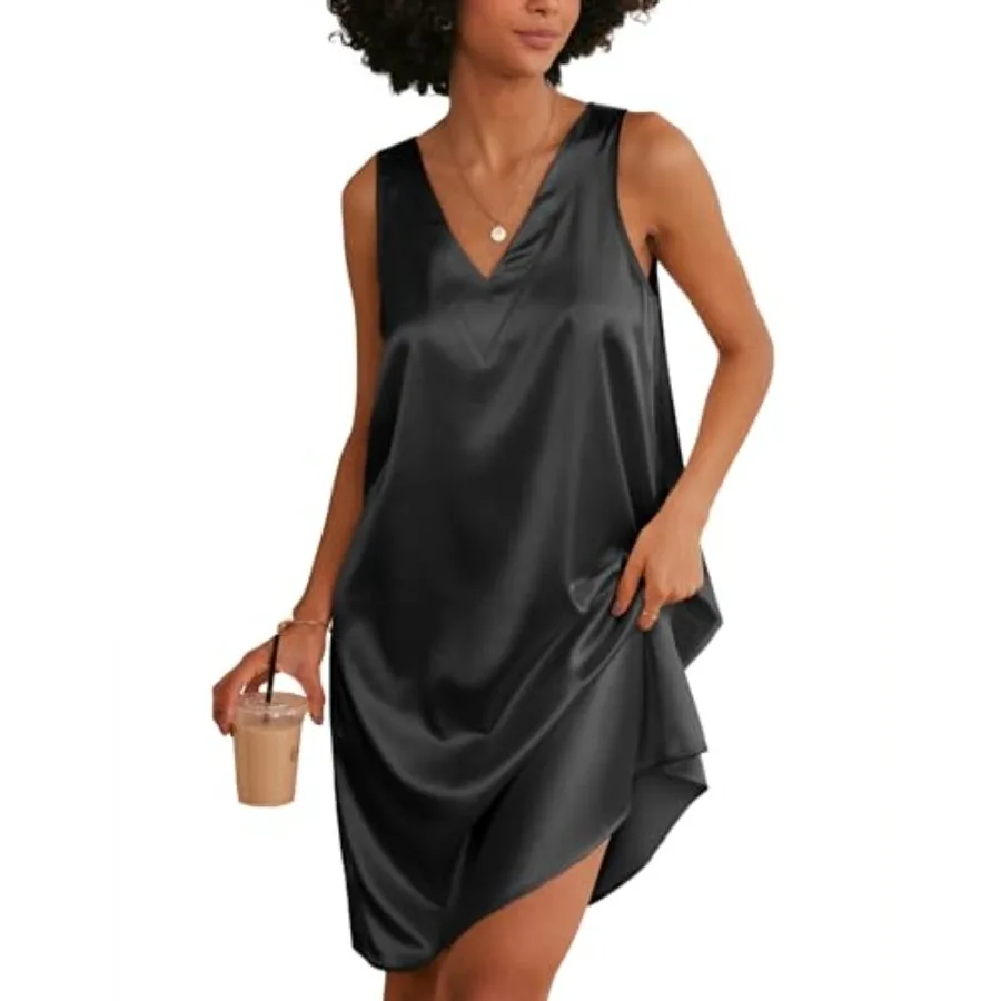Ekouaer Women's Satin Silk Nightgown V Neck Nightie Tank Sleepshirt Sleeveless Summer Dress Comfy Loungewear
Ekouaer Women's Satin Silk Nightgown V Neck Nightie Tank Sleepshirt Sleeveless Summer Dress Comfy Loungewear