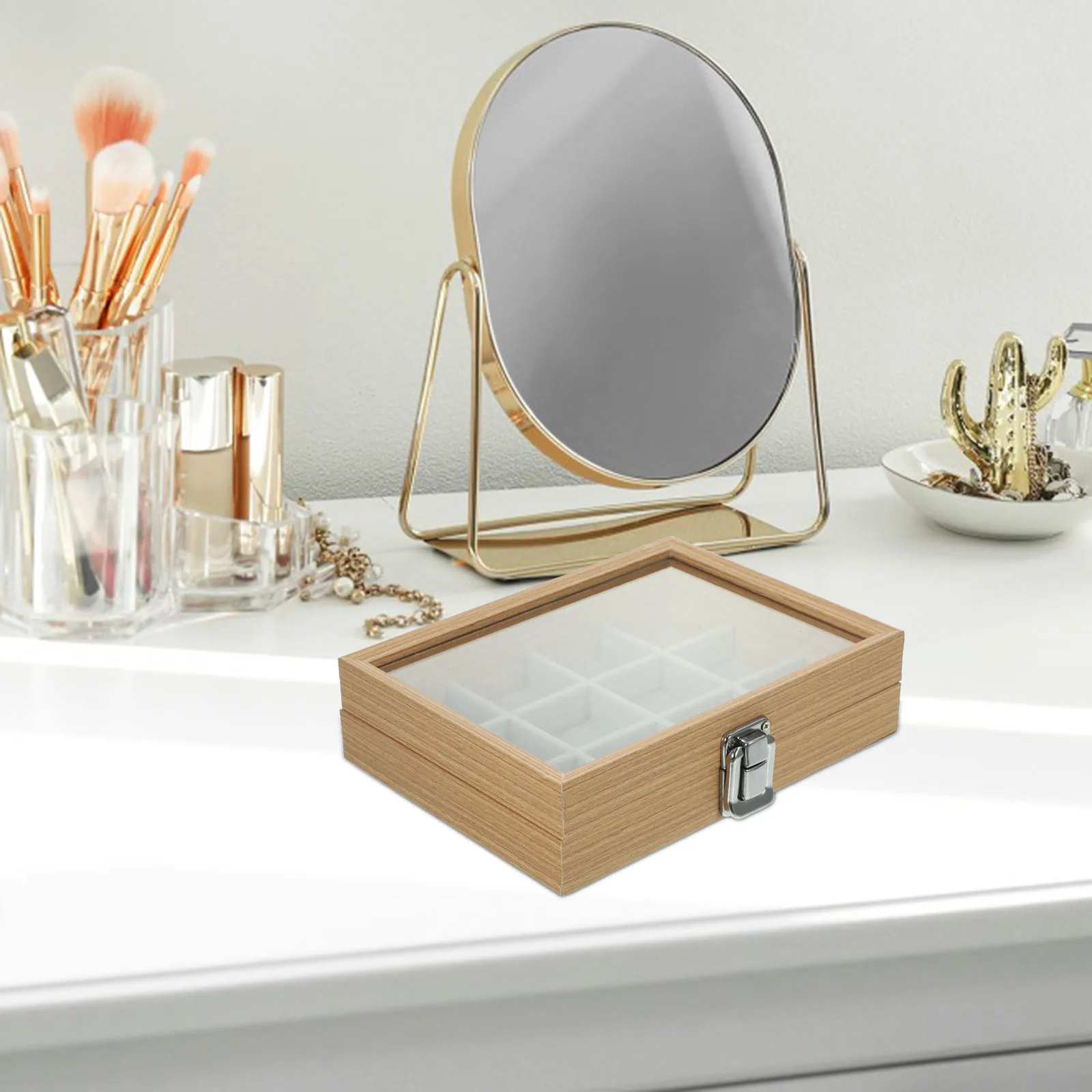 Wooden Jewelry 12 Compartments Compact Clear Lid Grid Tray Storage Display Case Grid Jewelry Organizer Tray Home Travel
Wooden Jewelry 12 Compartments Compact Clear Lid Grid Tray Storage Display Case Grid Jewelry Organizer Tray Home Travel