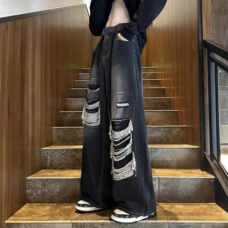 Мужские джинсы American Street: рваные, широкие, прямые, повседневные брюки, модные брендовые штаны в стиле High Street
Мужские джинсы American Street: рваные, широкие, прямые, повседневные брюки, модные брендовые штаны в стиле High Street