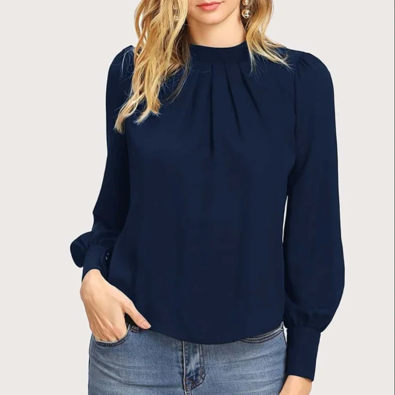 2023 Autumn Office Lady Long Sleeve Chiffon Shirt Vintage Loose Stand Collar Women Tops Fashion Solid Color Pleated Blouse 23386
2023 Autumn Office Lady Long Sleeve Chiffon Shirt Vintage Loose Stand Collar Women Tops Fashion Solid Color Pleated Blouse 23386