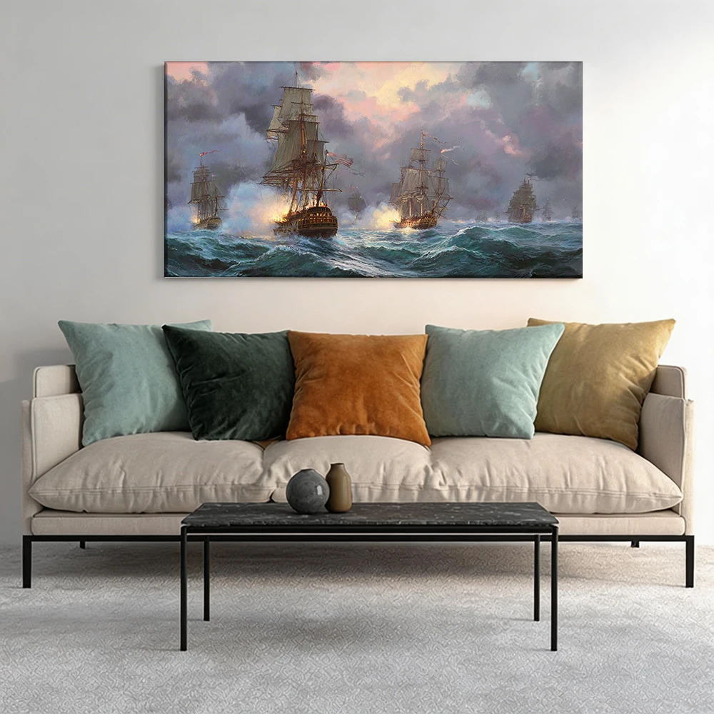 Large-sized solid wood frame canvas painting 1pc Epic naval battle on seas.
Large-sized solid wood frame canvas painting 1pc Epic naval battle on seas.