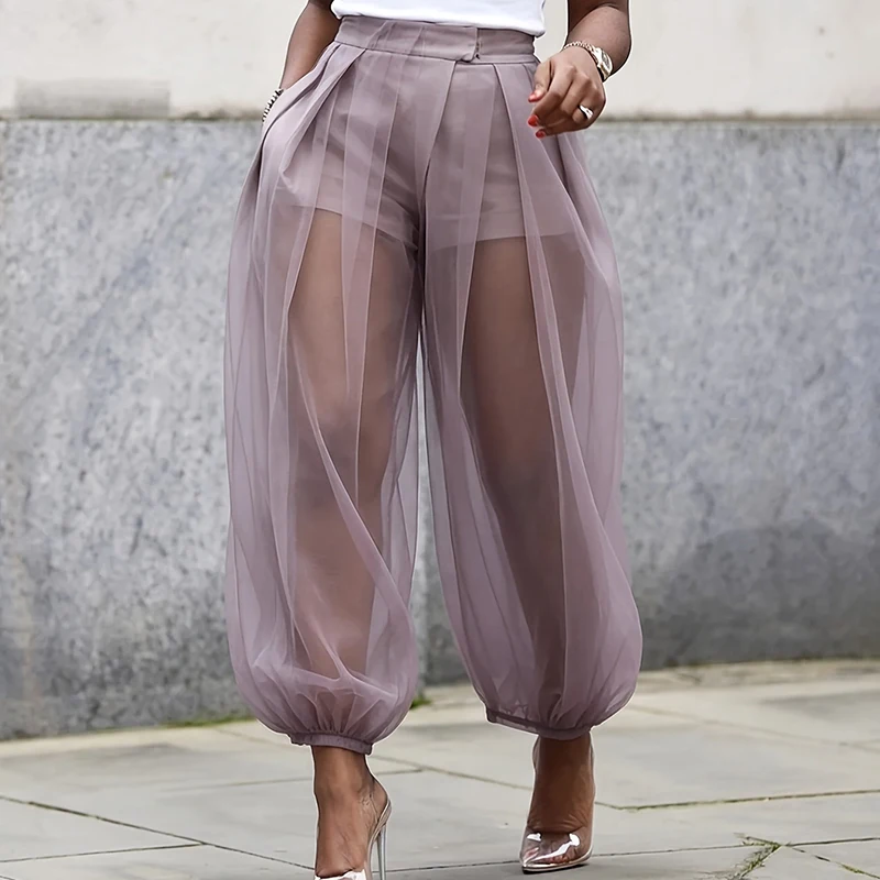 Fashion High Waist Women's Commute Maxi Pants Summer Simple Hollow Out Spliced See-through Pants Casual Pure Color Mesh Bloomers
Fashion High Waist Women's Commute Maxi Pants Summer Simple Hollow Out Spliced See-through Pants Casual Pure Color Mesh Bloomers