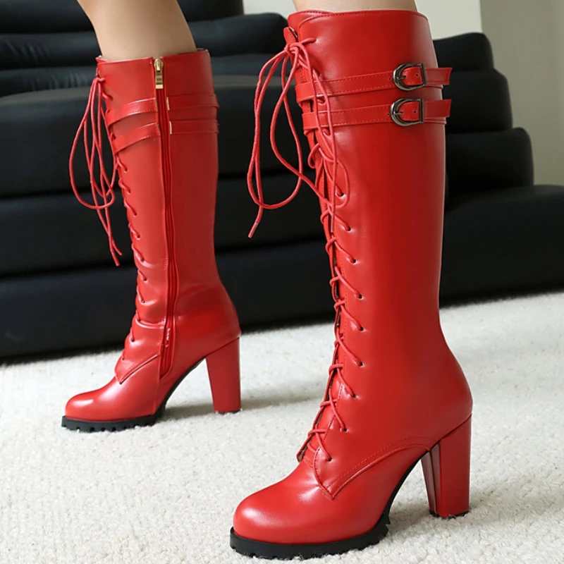 Red Women's Knee High Boots 2025 Buckle Block High Heels Black Pink White Long Boot Autumn Winter Footwear Shoe Large Size 44 48
Red Women's Knee High Boots 2025 Buckle Block High Heels Black Pink White Long Boot Autumn Winter Footwear Shoe Large Size 44 48