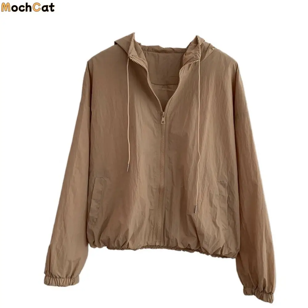 Свободный тонкий солнцезащитный кардиган с капюшоном и длинными рукавами на шнурке, корейская одежда Ins, осеннее пальто на молнии, топ, весна-осень
Свободный тонкий солнцезащитный кардиган с капюшоном и длинными рукавами на шнурке, корейская одежда Ins, осеннее пальто на молнии, топ, весна-осень