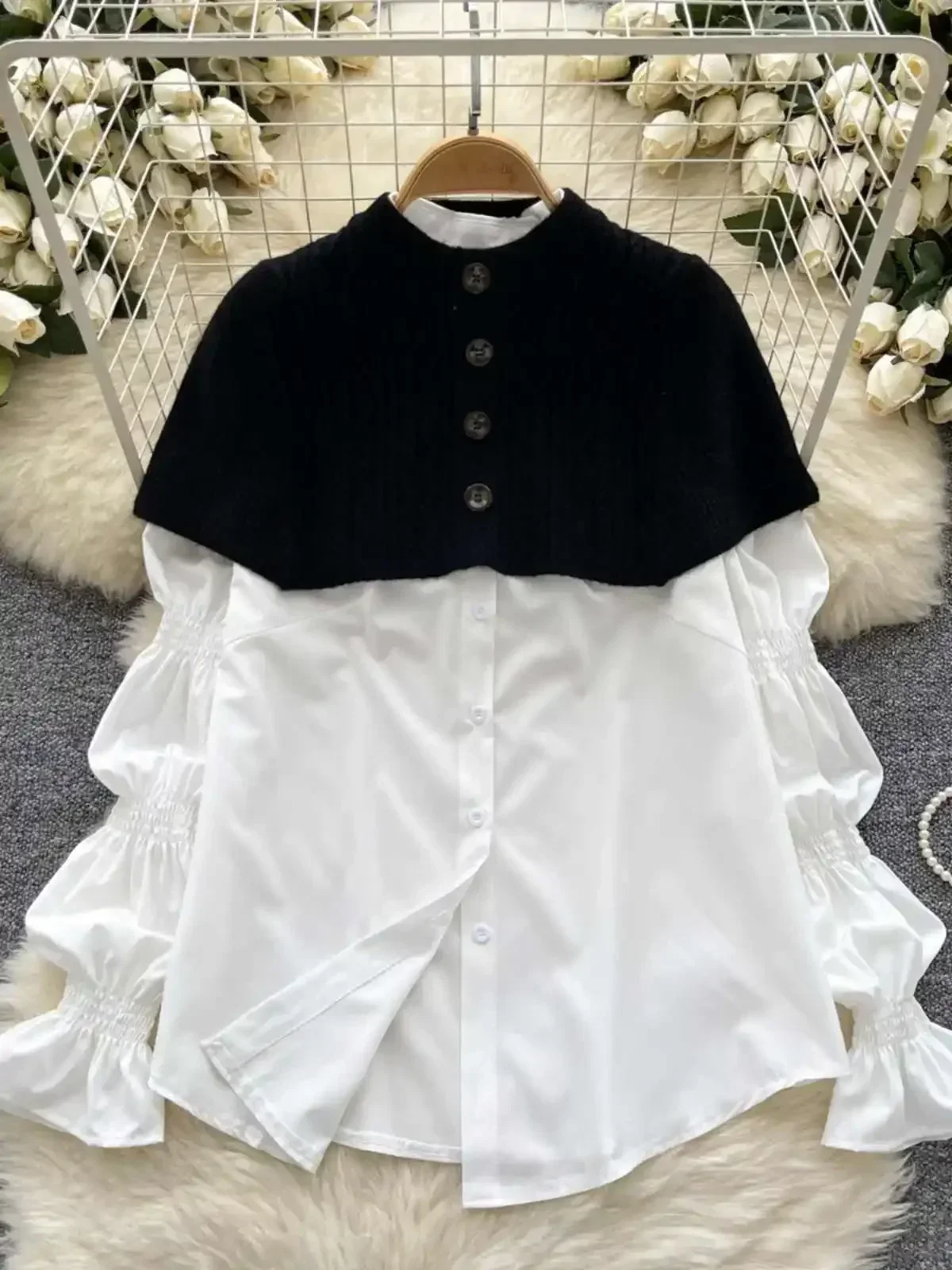 Autumn Outfit Shirt Layered Two-piece Set Euro Style Single Button Lantern Sleeves Shirt+knitted Vest Tops Female Women's
Autumn Outfit Shirt Layered Two-piece Set Euro Style Single Button Lantern Sleeves Shirt+knitted Vest Tops Female Women's