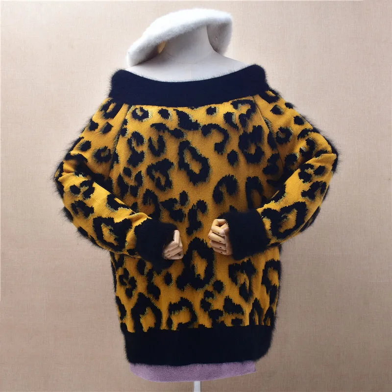 Vintage Leopard Print Angora Rabbit Hair Sweater Women Off Shoulder Loose Knit Pullover Fluffy Warm Jumper
Vintage Leopard Print Angora Rabbit Hair Sweater Women Off Shoulder Loose Knit Pullover Fluffy Warm Jumper