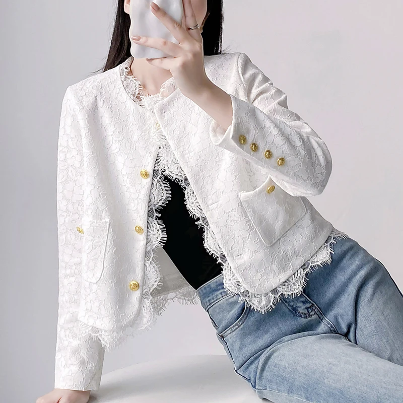 Chic Lace Trim Jacket Women V-Neck Baggy Fashion Button Edge Design Blazer Cozy Korean Sweet High-quality Party Jacket
Chic Lace Trim Jacket Women V-Neck Baggy Fashion Button Edge Design Blazer Cozy Korean Sweet High-quality Party Jacket