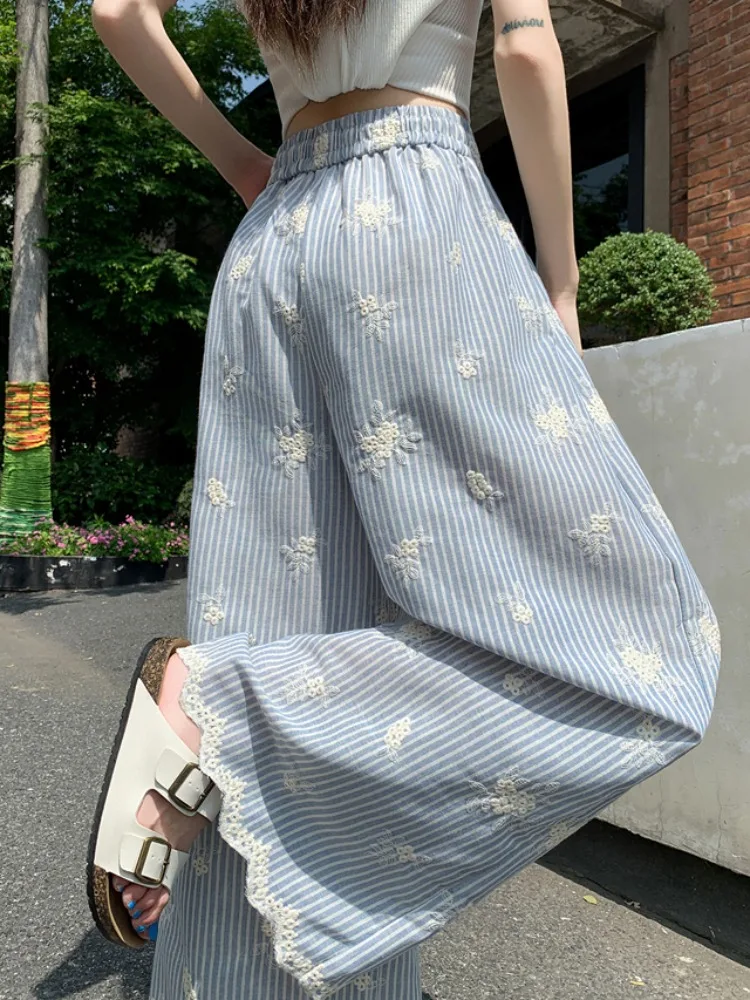 Light Blue Embroidered Wide Leg Pants Women's Summer Thin Elastic Waist Straight Loose Casual Quick Dry Sun Protection Pants
Light Blue Embroidered Wide Leg Pants Women's Summer Thin Elastic Waist Straight Loose Casual Quick Dry Sun Protection Pants