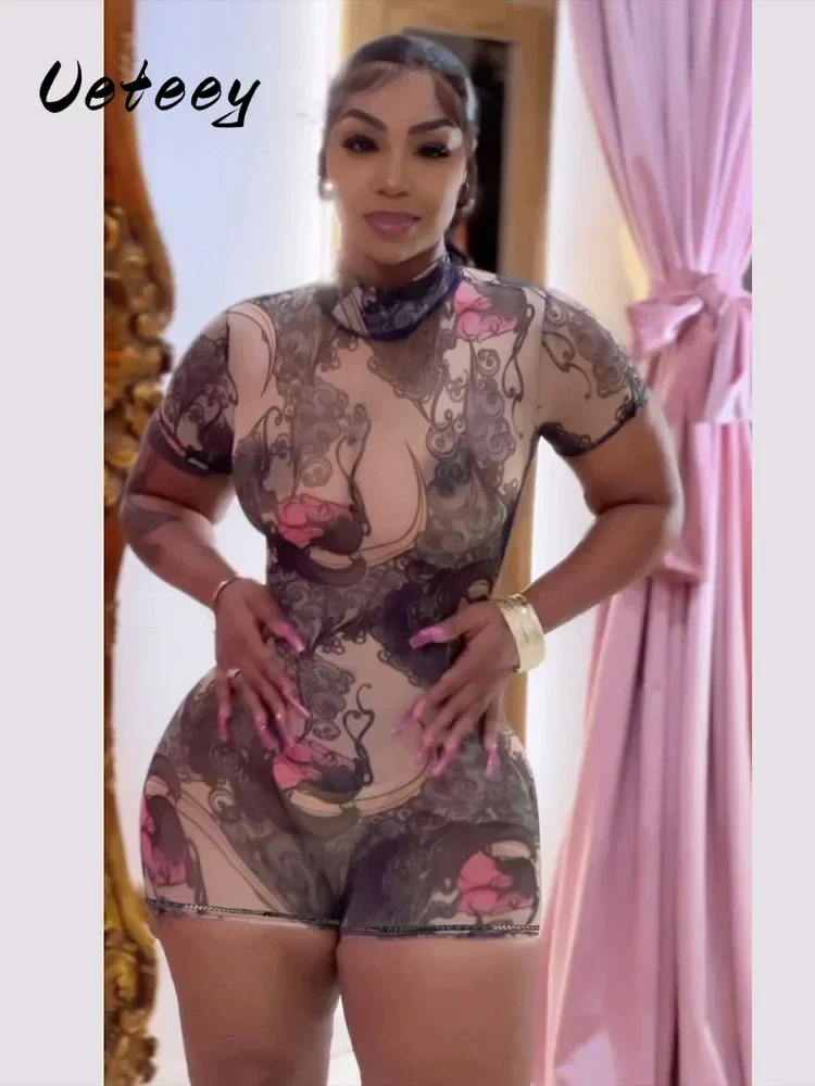 Ueteey Y2K Stunning Print Women Playsuits Fashion Mesh Thin Sheer Short Sleeve O-neck Backless Slim Romper Female Nightout Wear
Ueteey Y2K Stunning Print Women Playsuits Fashion Mesh Thin Sheer Short Sleeve O-neck Backless Slim Romper Female Nightout Wear