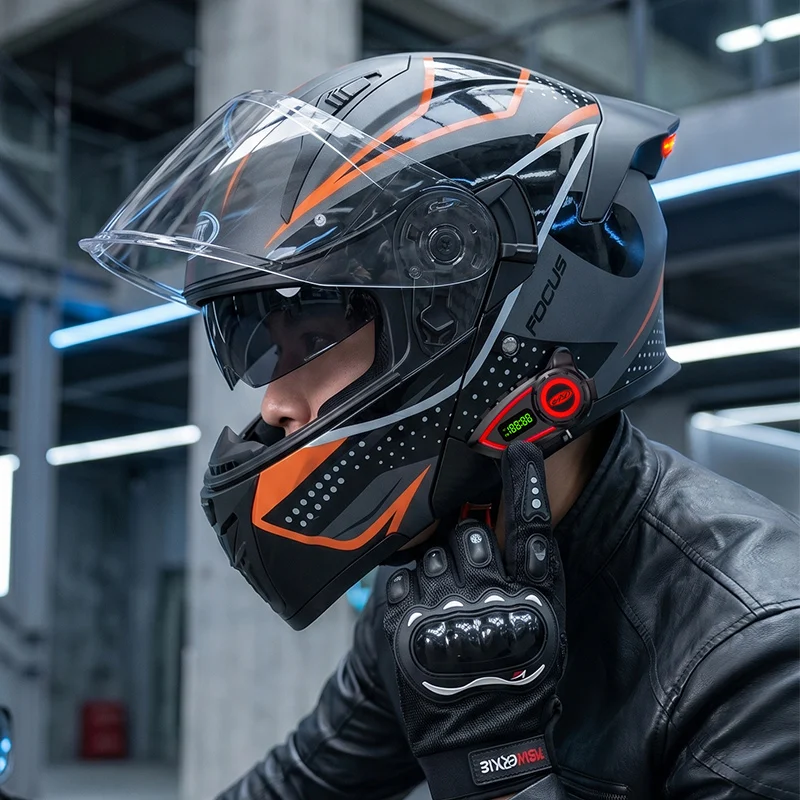 High Quality LED Tail Light Flip Up Motorcycle Helmet with BlueTooth Dual Lens DOT Certification Motorcycle Helmet Wholesale
High Quality LED Tail Light Flip Up Motorcycle Helmet with BlueTooth Dual Lens DOT Certification Motorcycle Helmet Wholesale