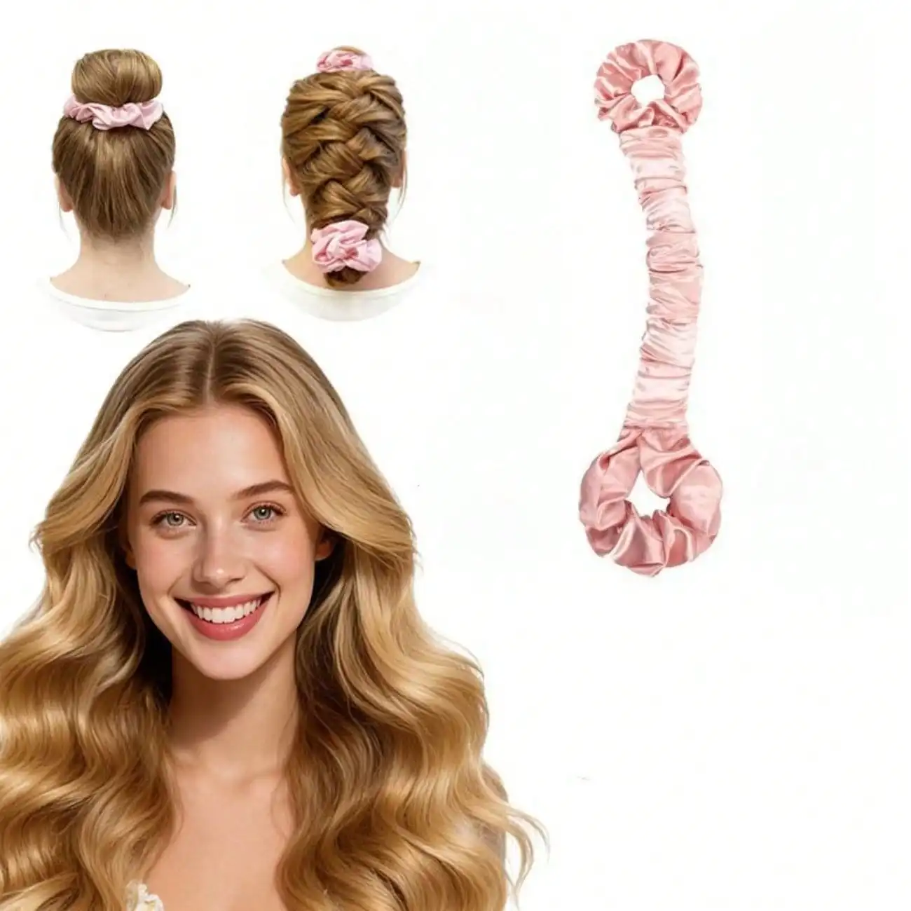 1pc Multi-Function Satin No-Heat Curling Iron & Hair Scrunchie Set, Seamless Curling Wand With Scrunchie, Large Size, Cream Pink (Suitable For Creating Big Waves)
1pc Multi-Function Satin No-Heat Curling Iron & Hair Scrunchie Set, Seamless Curling Wand With Scrunchie, Large Size, Cream Pink (Suitable For Creating Big Waves)