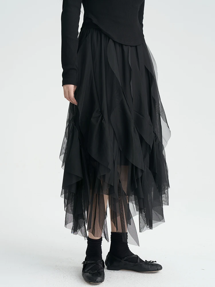 Black Asymmetrical Mesh Slimming Half-length A-line Skirt Dark Style Polyester Fiber Casual Mid-waist Design Women's Skirt
Black Asymmetrical Mesh Slimming Half-length A-line Skirt Dark Style Polyester Fiber Casual Mid-waist Design Women's Skirt