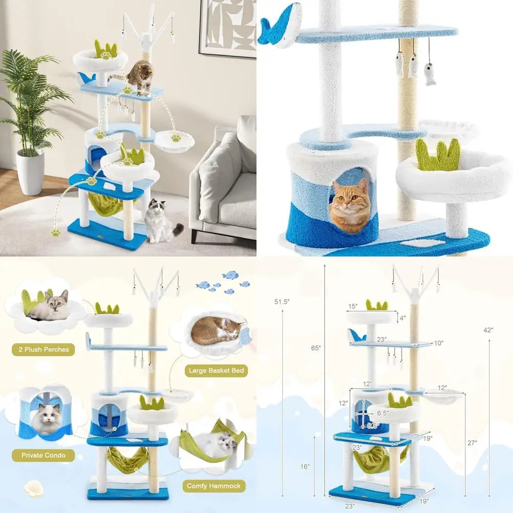 Многоуровневая кошачья стойка в морском стиле с сизалевыми стойками, игрушками и мягким лежаком для крупных кошек весом до 9 кг
Многоуровневая кошачья стойка в морском стиле с сизалевыми стойками, игрушками и мягким лежаком для крупных кошек весом до 9 кг