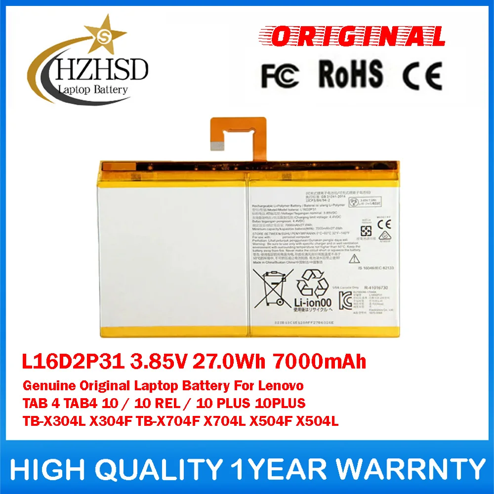 L16D2P31 3.85V 27.0Wh 7000mAh Genuine Original Laptop Battery For Lenovo TAB4 TAB4 10/10 REL/10 PLUS 10PLUS TB-X304L/X304F/X704F
L16D2P31 3.85V 27.0Wh 7000mAh Genuine Original Laptop Battery For Lenovo TAB4 TAB4 10/10 REL/10 PLUS 10PLUS TB-X304L/X304F/X704F