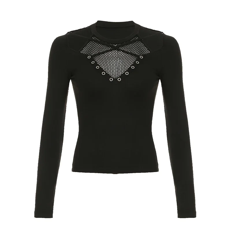 2025 T-Shirt Patchwork Chic Fabric Cut Out O-Neck Top New Punk Cothic Women Long Sleeve Tees Slim Sexy Solid Tops judssi2
2025 T-Shirt Patchwork Chic Fabric Cut Out O-Neck Top New Punk Cothic Women Long Sleeve Tees Slim Sexy Solid Tops judssi2