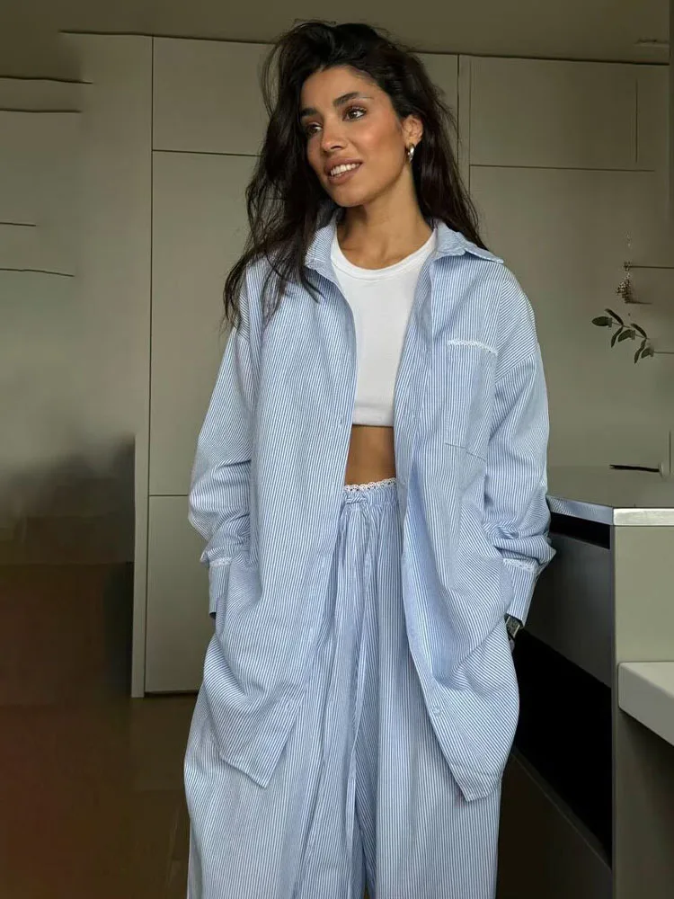 HH Women Autumn Lapel Single Bretted Long Sleeve Striped Shirt+High Street Casual Elastic Waist 3-Color Drawstring Pant Suit
HH Women Autumn Lapel Single Bretted Long Sleeve Striped Shirt+High Street Casual Elastic Waist 3-Color Drawstring Pant Suit