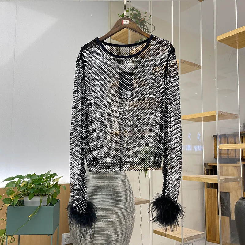 New Women's Mesh Rhinestone See Through Long Sleeve Feathers Mesh Blouse One Piece Cover Up Crop Top
New Women's Mesh Rhinestone See Through Long Sleeve Feathers Mesh Blouse One Piece Cover Up Crop Top