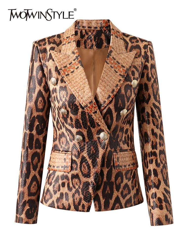 TWOTWINSTYLE Colorblcok Leopard Print Leather Blazer For Women Notched Collar Long Sleeve Patchwork Button Slim Blazers Female
TWOTWINSTYLE Colorblcok Leopard Print Leather Blazer For Women Notched Collar Long Sleeve Patchwork Button Slim Blazers Female