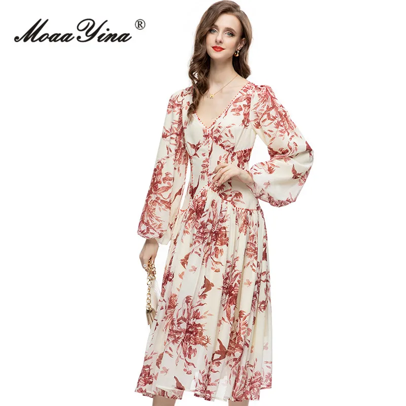 MoaaYina Summer Fashion Designer Vintage Floral Print Dress Women's V Neck Long Sleeve High Waist Beading A-LINE Slim Long Dress
MoaaYina Summer Fashion Designer Vintage Floral Print Dress Women's V Neck Long Sleeve High Waist Beading A-LINE Slim Long Dress